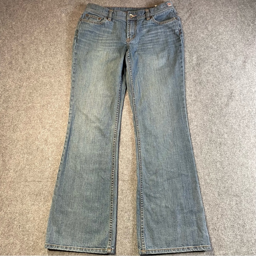 X2 Laboratory Flared Jeans Women’s Size 10 Long Light Wash Stretch Blue Denim